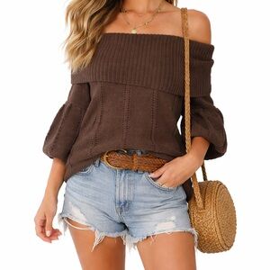 BCBG MaxAzria Off Shoulder Knit Sweater | Brown | M